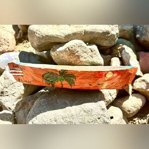 Hand Painted and Carved Wooden Canoe from Pura Vida Costa Rica